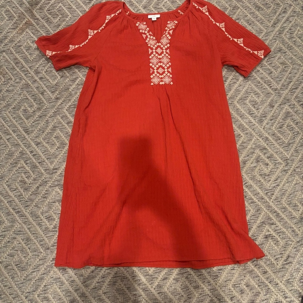 J.Jill Red Embroidered Crinkle Dress | Size Small | Boho Peasant Style - Picture 3 of 4